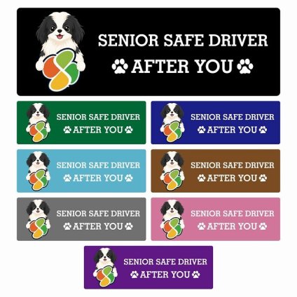 カーサイン 高齢者マーク SENIOR SAFE DRIVER 狆 ステッカー シール 長方形 20x6.7cm 肉球 日本製 車