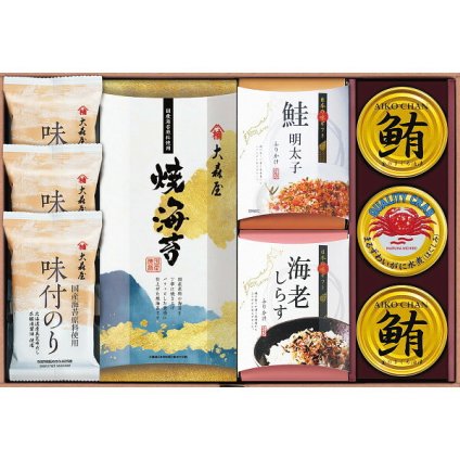 大森屋 海の幸詰合せ [26-7635-186] OYR-EOK 焼海苔 味付のり 鮭明太子 海老しらす ふりかけ ずわいがに ほぐしみ 鮪油漬フレーク 缶詰 詰め合わせ セット ギフト 出産内祝い 結婚内祝い お返し 内祝い