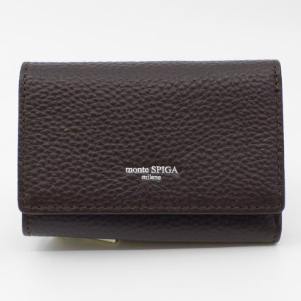モンテスピガ　monte SPIGA　三つ折り財布　コンパクト財布　MOSMSP501DBR　ダークブラウン　濃茶　シュリンクレザー　牛革　トライフォード ウォレット