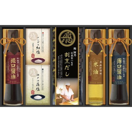 【直送】鮨 紺乃 鮨紺乃監修 和彩食美 [26-0453-022] HRSK-35 飛騨高山醤油 濃口 薄口 あご入りだしパック アンデス紅塩 瀬戸内藻塩 米油 詰め合わせ セット 調味料 食品 常温保存 ギフト 内祝い お返し お中元 お歳暮 贈り物