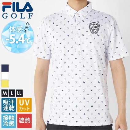 FILA GOLF フィラゴルフ ゴルフウェア ポロシャツ 半袖 メンズ 接触冷感 ひんやり 吸汗速乾 ドライ UVカット 紫外線対策 遮熱 ロゴ ワッペン 刺繍 春夏 スポーツウェア ブランド トップス 白 紺 2025ss karlas