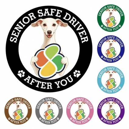 カーサイン 高齢者マーク SENIOR SAFE DRIVER イタリアングレーハウンド ステッカー シール 直径13cm 肉球 日本製 車