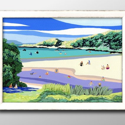 夏の風景 ハワイ Hawaii ビーチ 海水浴 A3 サイズ ポスター アート おしゃれ 絵画 インテリア 北欧 イラスト マット紙 艶消し アートパネル 額 フレーム デザイン 壁掛け ギフト 新築祝い ディスプレイ 引越し祝い　新生活　空間デザイン
