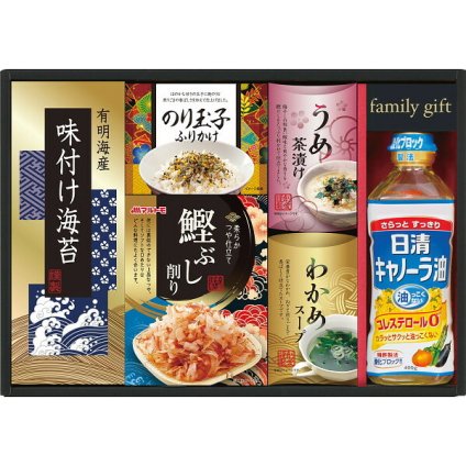 日清オイリオ [26-7599-031] NSO-30A 食卓詰合せ 調味料 ギフト キャノーラ油 味付海苔 ふりかけ 鰹節 うめ茶漬け わかめスープ 詰め合わせ 内祝い 出産内祝い 結婚内祝い お返し プレゼント 贈り物