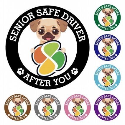 カーサイン 高齢者マーク SENIOR SAFE DRIVER チワパグ ステッカー シール 直径13cm 肉球 日本製 車