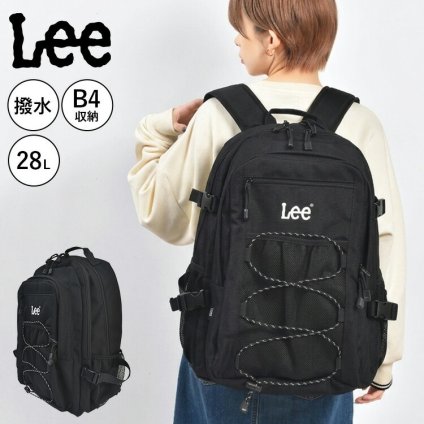 Lee リュック 大容量 28L 撥水 メンズ レディース 通学 高校生 中学生 バックパック リュックサック B4 A4対応 PC収納 タブレット対応 2ルーム 多収納 おしゃれ ブランド 黒 ブラック シンプル チェストベルト サイドベルト 背面メッシュ 学生 通勤 部活 旅行 リー 女子 男子