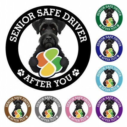 カーサイン 高齢者マーク SENIOR SAFE DRIVER ジャイアントシュナウザー ステッカー シール 直径13cm 肉球 日本製 車