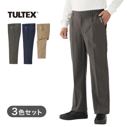 TULTEX タルテックス 刺繍入り ストレッチ カラーパンツ 3色組[メンズ パンツ ストレッチ タルテックス ズボン 3色組 ウエストゴム チノパン TULTEX カラーパンツ 紳士服 股下65cm 伸縮性 ロングパンツ ネイビー 春服 脇ゴム]