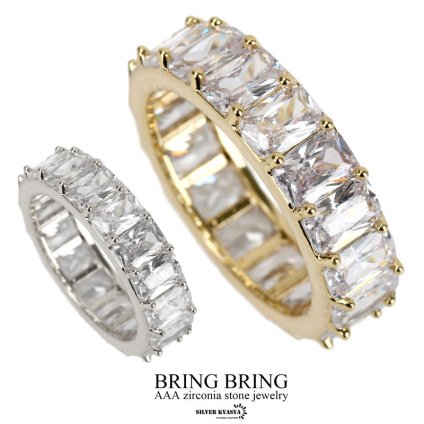 ブリンブリン スクエア カット リング 指輪 テニス CZ 爪留め AAA ジュエリー 宝石 18金 メッキ ゴールド シルバー 18K bring