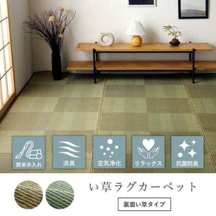 い草ラグ 花ござ カーペット 格子柄 ナチュラル シンプル 和室 抗菌防臭 消臭 お手入れ簡単 夏快適さらさら 本間2畳 (約191×191cm）