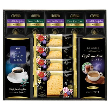 実りの秋の贈り物 珈琲･紅茶&オリジナルケーキセット AGF&リプトン 金澤兼六製菓オリジナルケーキ（プレーン）×4、サー･トーマス･リプトン ダージリンティーバッグ（2.2g）×3、サー･トーマス･リプトン アールグレイティーバッグ（2.1g）×2、AGF ちょっと贅沢