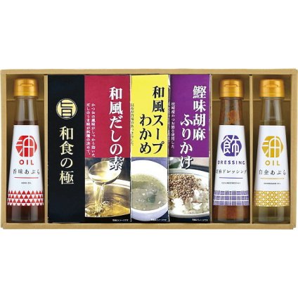 香る健康オイルギフト 想いやり [26-2888-078] SGM-6C 香味あぶら 白金あぶら 胡麻ドレッシング 和風だしの素 わかめスープ ふりかけ 調味料セット お返し 内祝い お祝い お歳暮 お中元 ギフト