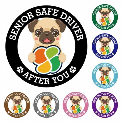 カーサイン 高齢者マーク SENIOR SAFE DRIVER パグ ステッカー シール 直径13cm 肉球 日本製 車