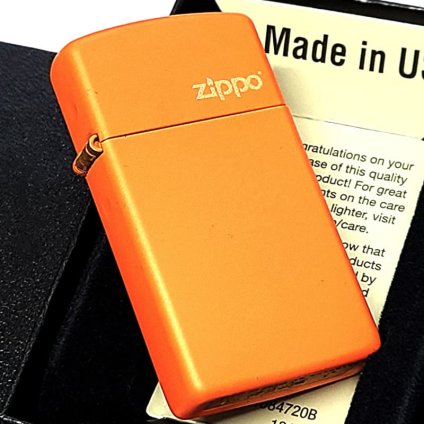 ZIPPO ライター スリム型 ジッポーロゴ マットオレンジ おしゃれ 艶消し 可愛い ギフト シンプル メンズ レディース プレゼント