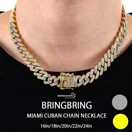 喜平チェーンネックレス ブリンブリン パヴェ CZ gold silver キュービックジルコニア マイアミキューバンリンク HIPHOP系 B系 ストリート ラップ ダンス ゴールド シルバー 金 銀 メンズ 男性