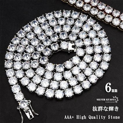 太め 6mm テニスチェーンネックレス メンズ シルバー ゴールド 金 テニスネックレス キラキラ 派手 ヒップホップ ダンサー DJ HIPHOP ラッパー 存在感 高級感 男性
