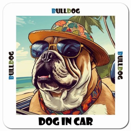 海 麦わら帽子 サングラス 夏 Bulldog ブルドッグ カーサイン 車 マグネットステッカー 犬 マグネット 強力 13x13cm 正方形 おしゃれ かわいい ドラレコステッカー 安全対策 危険運転 煽り運転 アニマル 動物 犬種別 屋外 防水 屋内