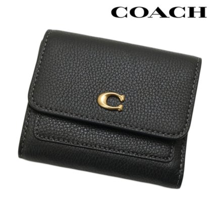 コーチ COACH 二つ折り財布 コンパクト 小銭入れ付き レディース ポリッシュドペブルレザーブラック CAO13 B4 BK ホワイトデー クリスマス 結婚記念日 還暦祝い 入学式 卒業式 入社祝い 退職 プレゼント ギフト 贈り物 恋人 夫婦 母の日 発表会