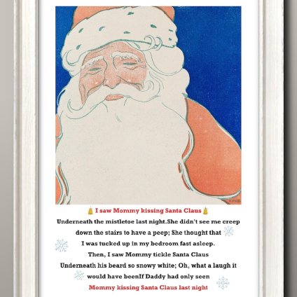 日本製 クリスマス サンタがママにキッスした サンタクロース Xmas A3 サイズ ポスター アート おしゃれ 絵画 インテリア 北欧 イラスト マット紙 艶消し アートパネル 額 フレーム デザイン 壁掛け ギフト 新築祝い ディスプレイ  速達 送料無料