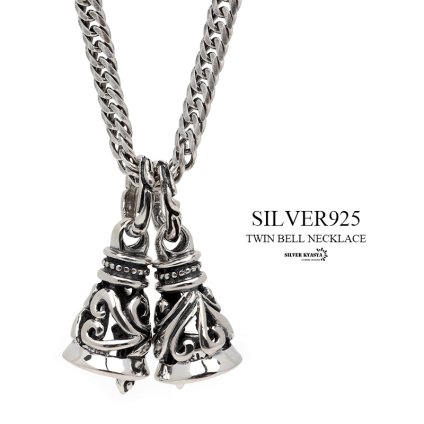 シルバー925 メンズネックレス 6面カット ダブル喜平ネックレス ベル 鐘 鈴 ダブルベル ツインベル クレーンベル 透かし彫り シルバー silver 銀 ペンダント 喜平チェーン 金属アレルギー対応 男性