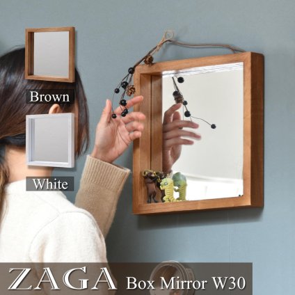 ZAGA ボックスミラー 幅30 ミラー 壁掛けミラー 鏡 家具 家具コーディネート インテリア インテリアコーディネート 壁掛け ナチュラル ヴィンテージ アンティーク インダストリアル ハンドメイド 北欧 ブラウン ホワイト 天然木 木製 オシャレ 誕生日 新生活
