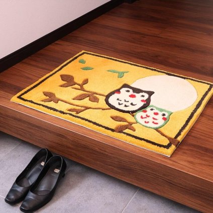 ラグ カーペット 玄関マット へたりにくい 弾力性 約60×90cm 楕円 ふくろう フクロウ 抗菌防臭
