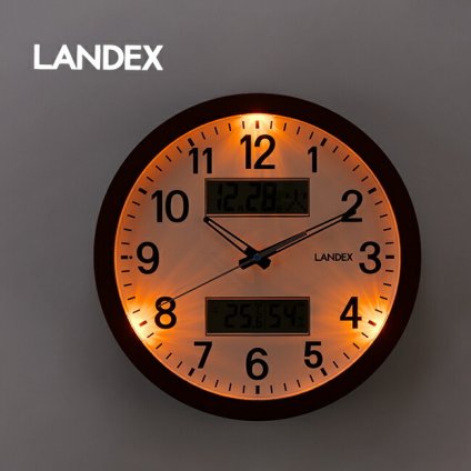 即納 Landex ランデックス 温湿度計付き多機能掛け時計[掛け時計 壁掛け時計 アナログ 壁掛け 時計 温度湿度計 ウォールクロック 電池 デジタル シンプル 日付 付き カレンダー 曜日 温度計 湿度計 夜間 自動 点灯 自動点灯 静音 リビング 丸]