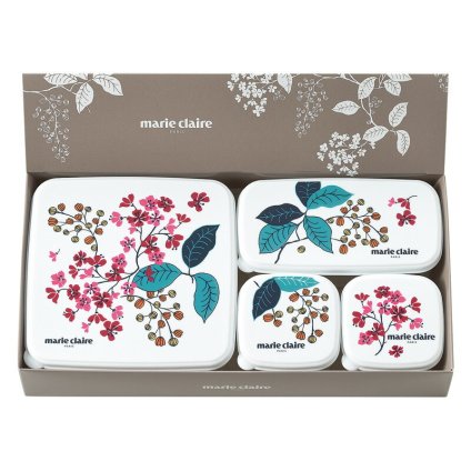 実りの秋の贈り物 シール容器4点セット･B マリ･クレール 正角型小（6.8×6.8×4.6cm･130ml）×2、長角型（13.8×7×4.6cm･290ml）･正角型大（13.9×13.9×4.6cm･610ml）×各1