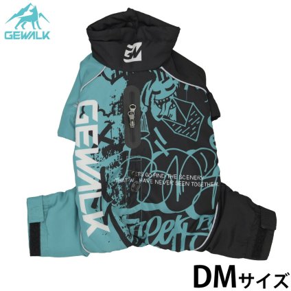 ジウォーク GEWALK タイポグラフィ ドリズル サーマル オーバーオール 犬服 DM ターコイズ
