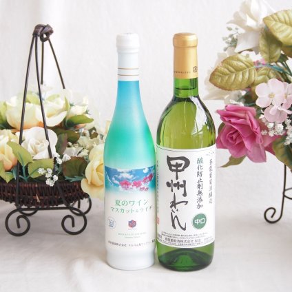 夏のワインマスカット＆ライチと国産ワインセット(蒼龍 酸化防止剤無添加 甲州わいん 中口(山梨県)720mlマスカット＆ライチ7度(山梨県)500ml