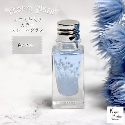 天気がわかる！「カスミ草入りストームグラス ラインボトルno.10 白ブルー」 お天気管 フィッツロイ バロメーター 気象予報 気象計 カスミ草 プレゼント 贈り物 贈物