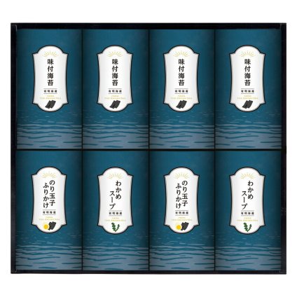実りの秋の贈り物 有明海産味付海苔･ふりかけ･スープセット セット内容/有明海産味付海苔（8切5枚×3袋）×4、のり玉子ふりかけ（4.5g×4袋）･わかめスープ（5.3g×4袋）×各2