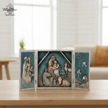 ウィローツリー Starry Night Nativity - 星明かりの夜 幅20x奥行5.8x22(cm) オープン時幅40cm | キリスト 降誕セット 馬小屋セット ナティビティ プレゼピオ 置物 彫刻 人形 インテリア スーザン･ローディ 正規輸入品