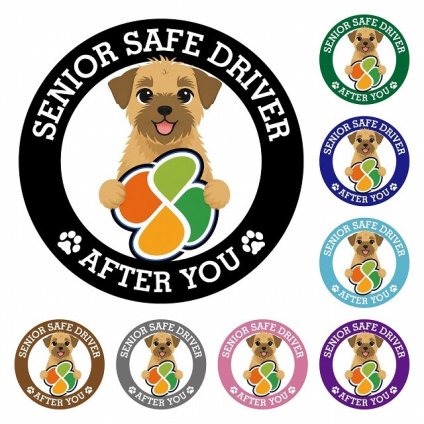 カーサイン 高齢者マーク SENIOR SAFE DRIVER ボーダーテリア ステッカー シール 直径13cm 肉球 日本製 車