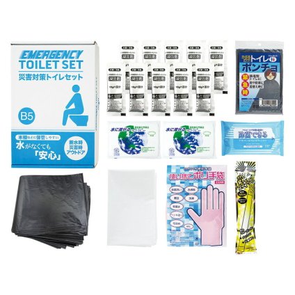 実りの秋の贈り物 災害対策トイレセット10回分プラス 0.5kg 抗菌剤入凝固剤･排便処理袋×各10、水に流せるペーパー×2、収納外袋･ポリ手袋･トイレポンチョ･除菌アルコールウェットティッシュ･発光スティック×各1