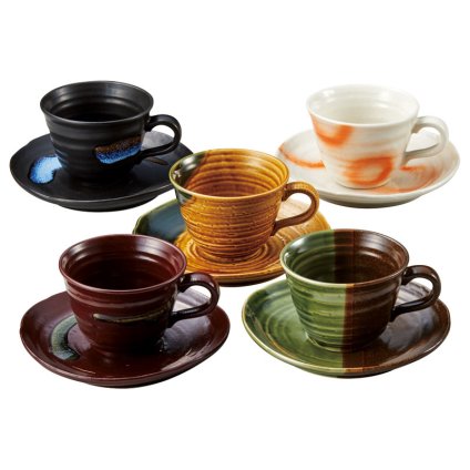 和渦紋 コーヒーカップ&ソーサー5客セット  ／マグカップ・ティーカップ コーヒー・お茶用品 キッチン用品 敬老の日 プレゼント ギフト お彼岸 お供え 秋 2026 送料無料 ギフト プレゼント プチギフト 内祝い 快気祝い 出産祝い 結婚祝い 引出物 新築祝い お返し