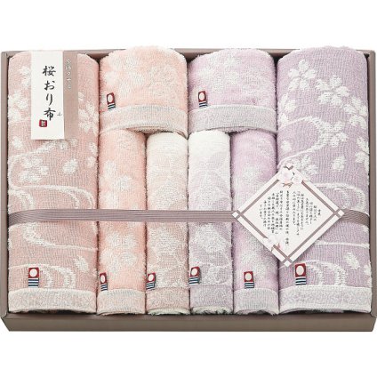 桜おり布 バス フェイス ウォッシュタオル 8枚 大容量セット [26-7533-137] IS9610 綿100パーセント 日本製 さくら柄 和風 挨拶 内祝い 出産 快気 香典返し お歳暮 ギフト