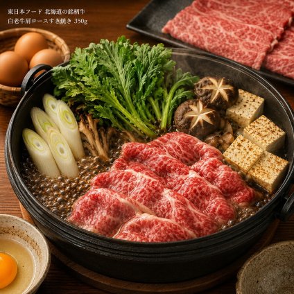メーカー直送 東日本フード 北海道の銘柄牛 白老牛肩ロースすき焼き 350ｇ 26-6015-21 贈答品 自宅用 プレゼント 人気  お誕生日 白老牛は温暖な気候、豊かな自然、恵まれた水など北の大地の恩恵と生産者のあふれる愛情を受けて育った黒毛和牛です。