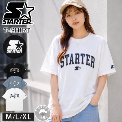 STARTER スターター Tシャツ レディース メンズ 半袖 綿100% カレッジロゴ プリント ワンポイント刺繍 コットン 無地 ストリート カジュアル スポーティ 春 夏 秋 M L XL 大きいサイズ ユニセックス 2026SS karlas