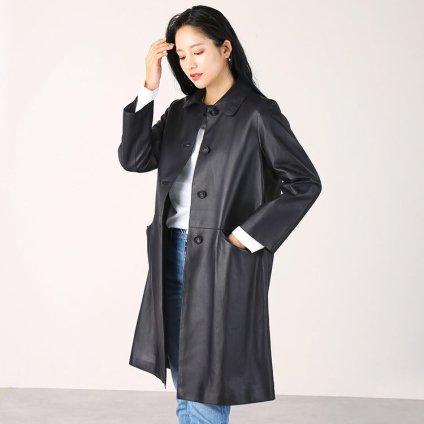 本革 レザーコート レディース ラム革 軽い 秋 ステンカラー ロングコート カジュアル アウター 革コート 女性 大人 上品 ネイビー 7号 9号 11号 13号 レザー コート ステンカラーコート 革 ギフト プレゼント 6F (04000093r)