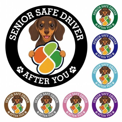 カーサイン 高齢者マーク SENIOR SAFE DRIVER ミニチュアダックスフンド ステッカー シール 直径13cm 肉球 日本製 車