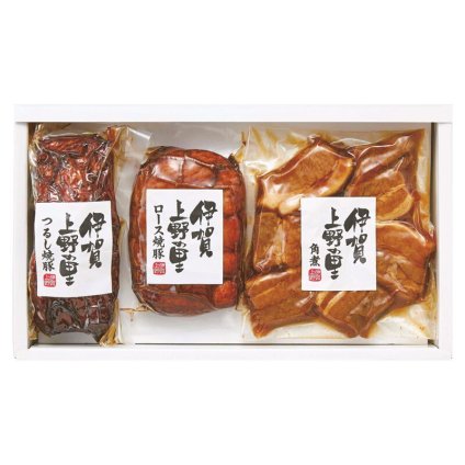 実りの秋の贈り物 豚角煮&焼豚セット 伊賀上野の里 豚角煮（180g）･ロース焼豚（175g）･つるし焼豚（170g）×各1