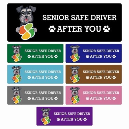 カーサイン 高齢者マーク SENIOR SAFE DRIVER ミニチュアシュナウザー ステッカー シール 長方形 15x5cm 肉球 日本製 車