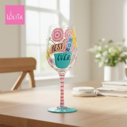 Lolita ワイングラス Best Mom Ever 22.9cm 最高のお母さん | かわいい おしゃれ ポップ モダン デザイン食器 アート ロリータ･ヤンシー 正規輸入品