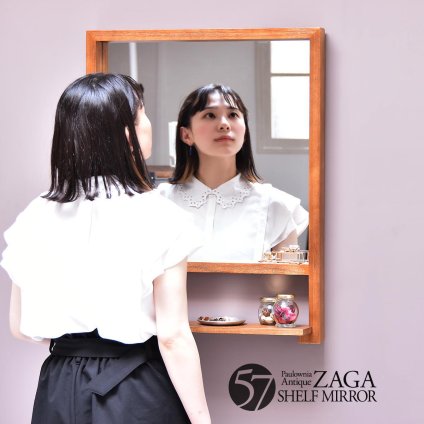 ZAGA 棚付き壁掛けミラー ZAMI0135 ミラー ヴィンテージ モダン 角型 木製 おしゃれ 鏡 壁掛け 棚付き鏡 収納棚付き鏡 収納付き ウォールミラー 壁掛けミラー 大型 インテリア 誕生日 新生活