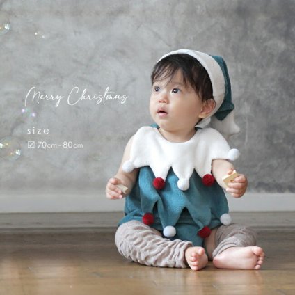 ツリーボアロンパース[クリスマス ベビー 服 冬 かわいい クリスマスツリー コスチューム ツリー コスプレ もこもこ ロンパース 冬服 洋服 ベビー服 70cm 80cm 0歳 1歳 赤ちゃん あかちゃん]