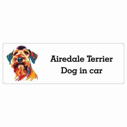 名入れ可 Dog in Car Airedale Terrier エアデールテリア Eタイプ サインステッカー シール 長方形 15x5cm 防水 屋内 屋外 セーフティサイン 安全対策 車用 安全運転 煽り運転対策 安全対策 カラフル ポップアート風 イラスト カーサイン