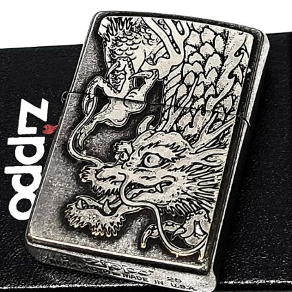 ZIPPO 守護龍 ライター 龍 大型メタル貼りドラゴン ジッポ クロームイブシバレル 和柄 竜 アンティーシルバー 日本 縁起物 おしゃれ かっこいい 銀 メンズ 渋い ギフト 龍彫刻 プレゼント