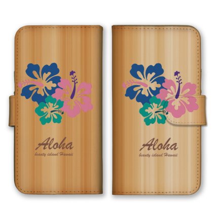 ＼全機種対応／ スマホケース 手帳型 スマホカバー 手帳タイプ スマートフォン ケース カバー 花 ハイビスカス ハワイアン アロハ ブルー かわいい おしゃれ カードホルダー付き カード収納 合皮 合成レザー