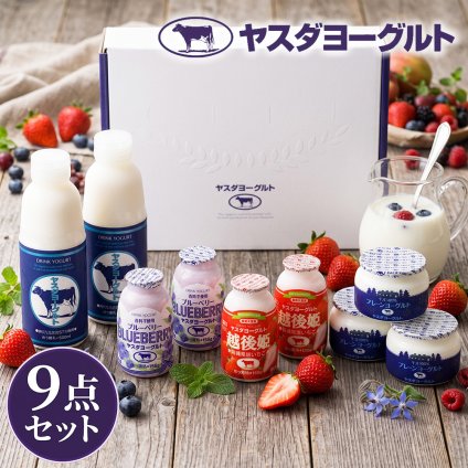 ヤスダヨーグルト ギフトセット 9点 セット 乳製品  飲むヨーグルト ドリンクヨーグルト ブルーベリー 越後姫 プレーン 新潟県産生乳 お歳暮 内祝い 贈り物 ギフト プレゼント お祝い お熨斗 化粧箱入り 季節の味わいを楽しむ贅沢なギフト 送料無料